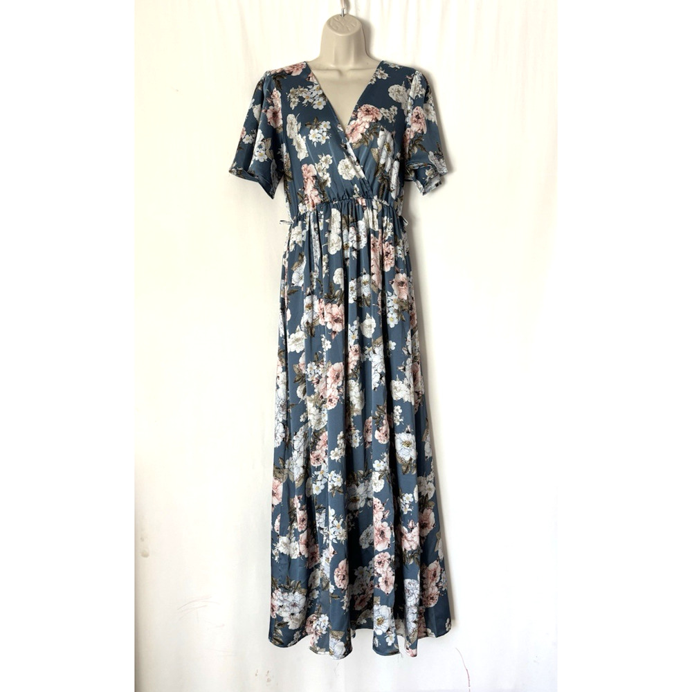 Blue Floral Wrap Maxi Dress